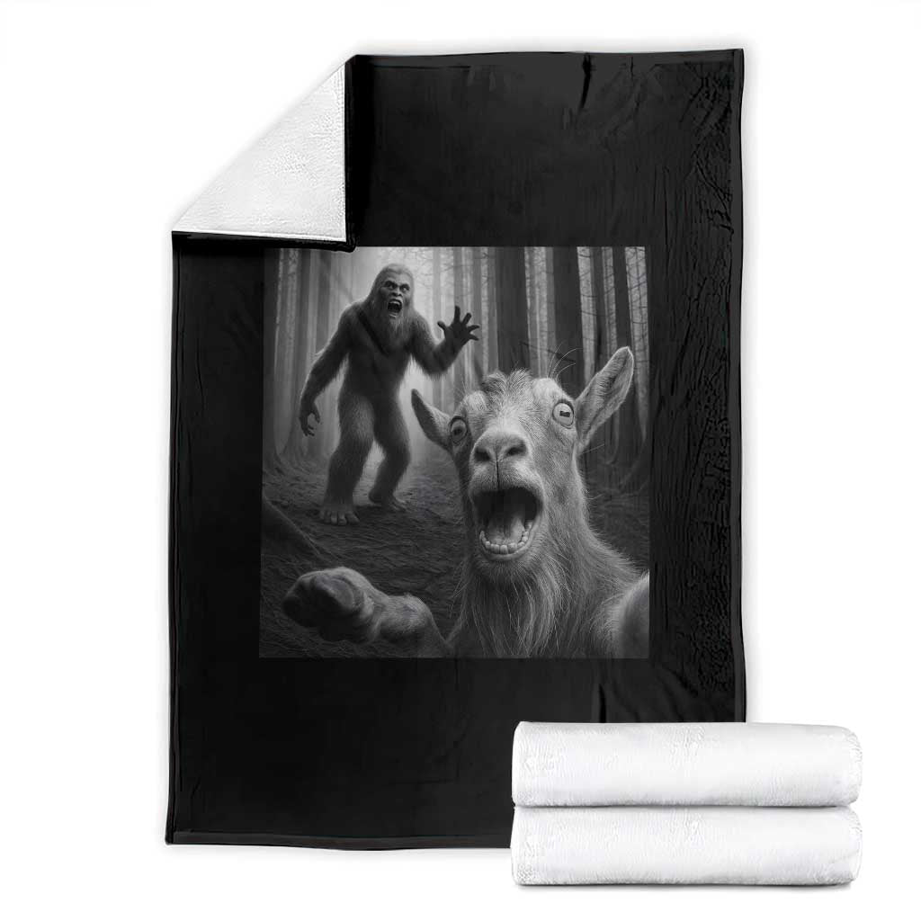 Goat Selfie With Bigfoot Throw Blanket Funny Cryptid Gift TS12 Black Print Your Wear