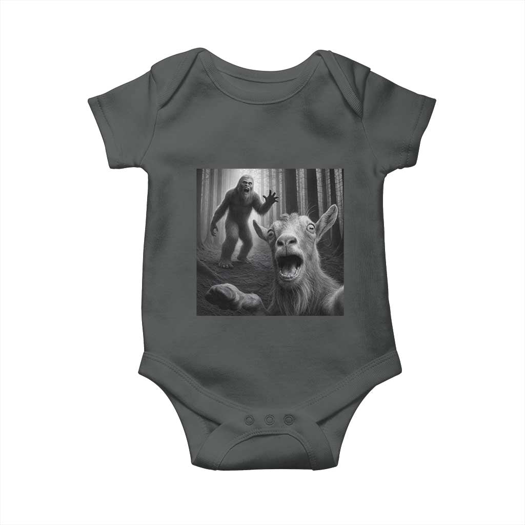 Goat Selfie With Bigfoot Baby Onesie Funny Cryptid Gift TS12 Dark Heather Print Your Wear