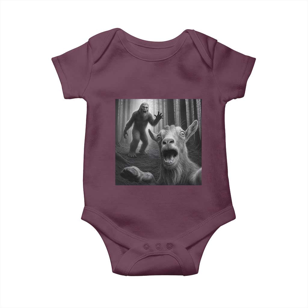 Goat Selfie With Bigfoot Baby Onesie Funny Cryptid Gift TS12 Maroon Print Your Wear
