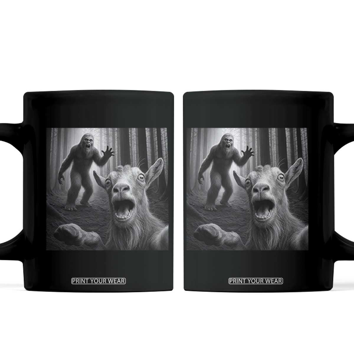 Goat Selfie With Bigfoot Coffee Mug Funny Cryptid Gift TS12 Black Print Your Wear