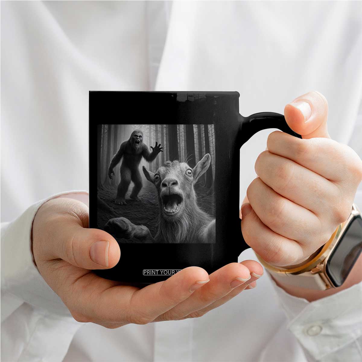 Goat Selfie With Bigfoot Coffee Mug Funny Cryptid Gift TS12 Print Your Wear