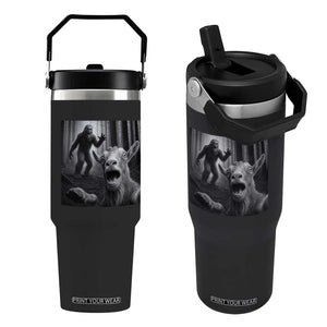 Goat Selfie With Bigfoot Flip Straw Tumbler Funny Cryptid Gift TS12 One Size: 30 oz Black Print Your Wear