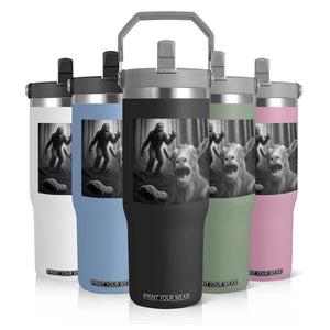 Goat Selfie With Bigfoot Flip Straw Tumbler Funny Cryptid Gift TS12 Print Your Wear