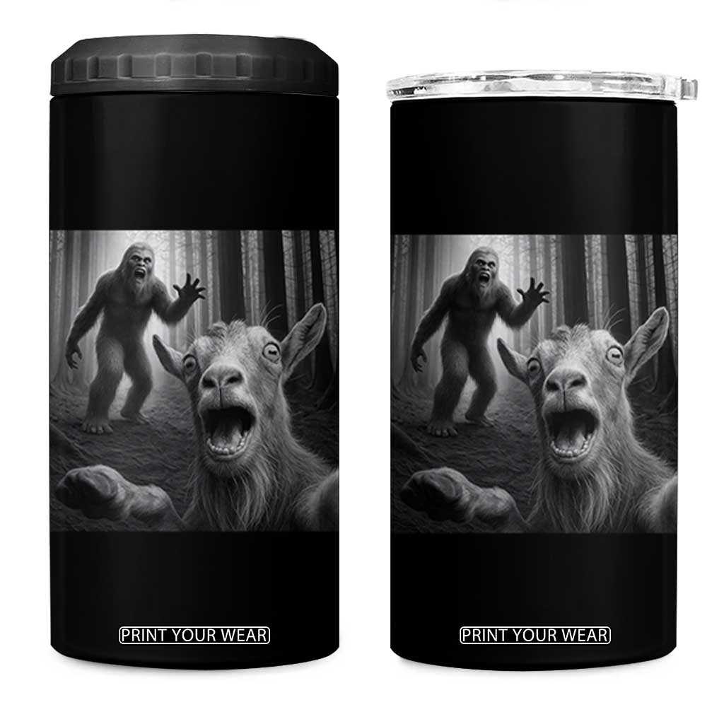 Goat Selfie With Bigfoot 4 in 1 Can Cooler Tumbler Funny Cryptid Gift TS12 One Size: 16 oz Black Print Your Wear