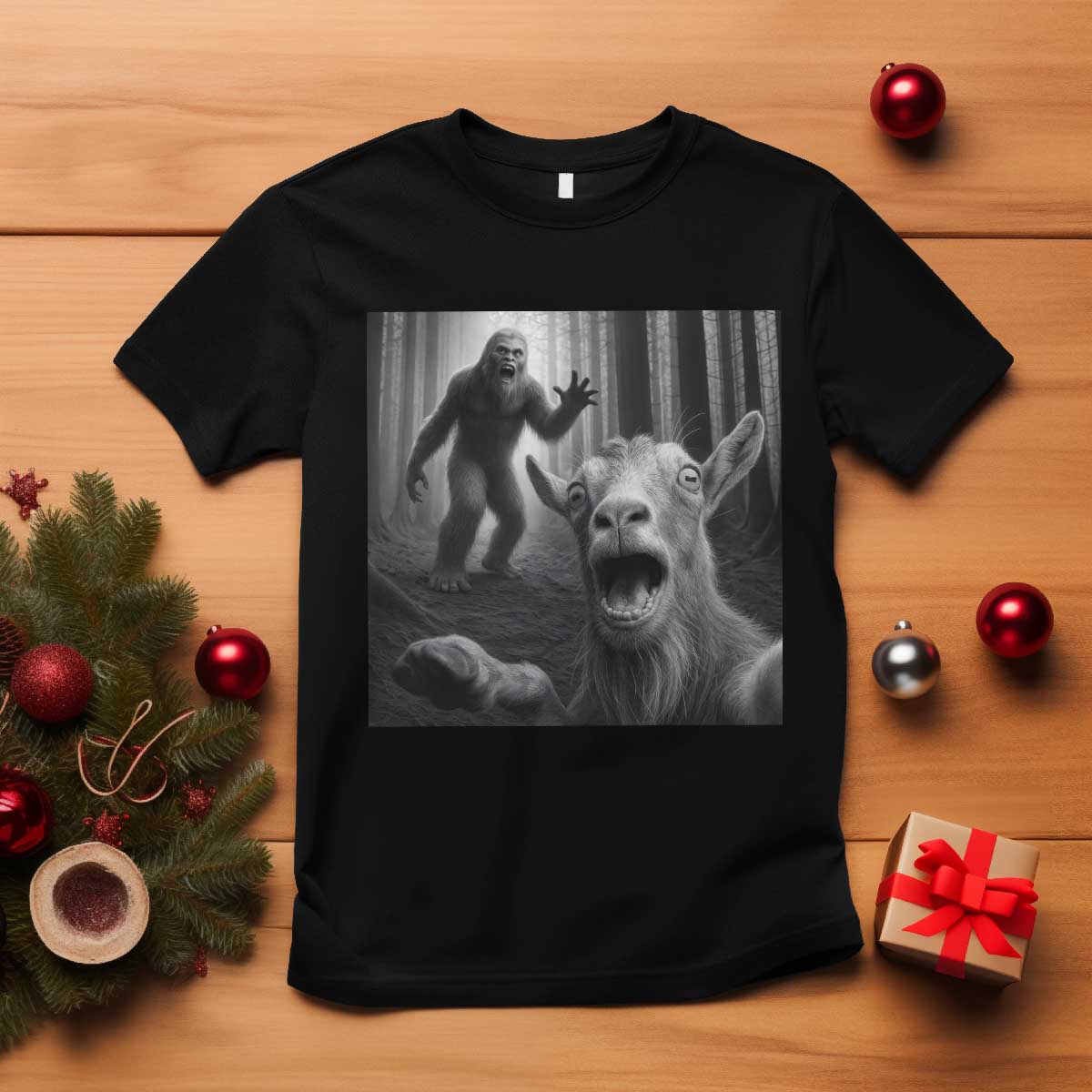 Goat Selfie With Bigfoot T Shirt Funny Cryptid Gift TS12 Black Print Your Wear