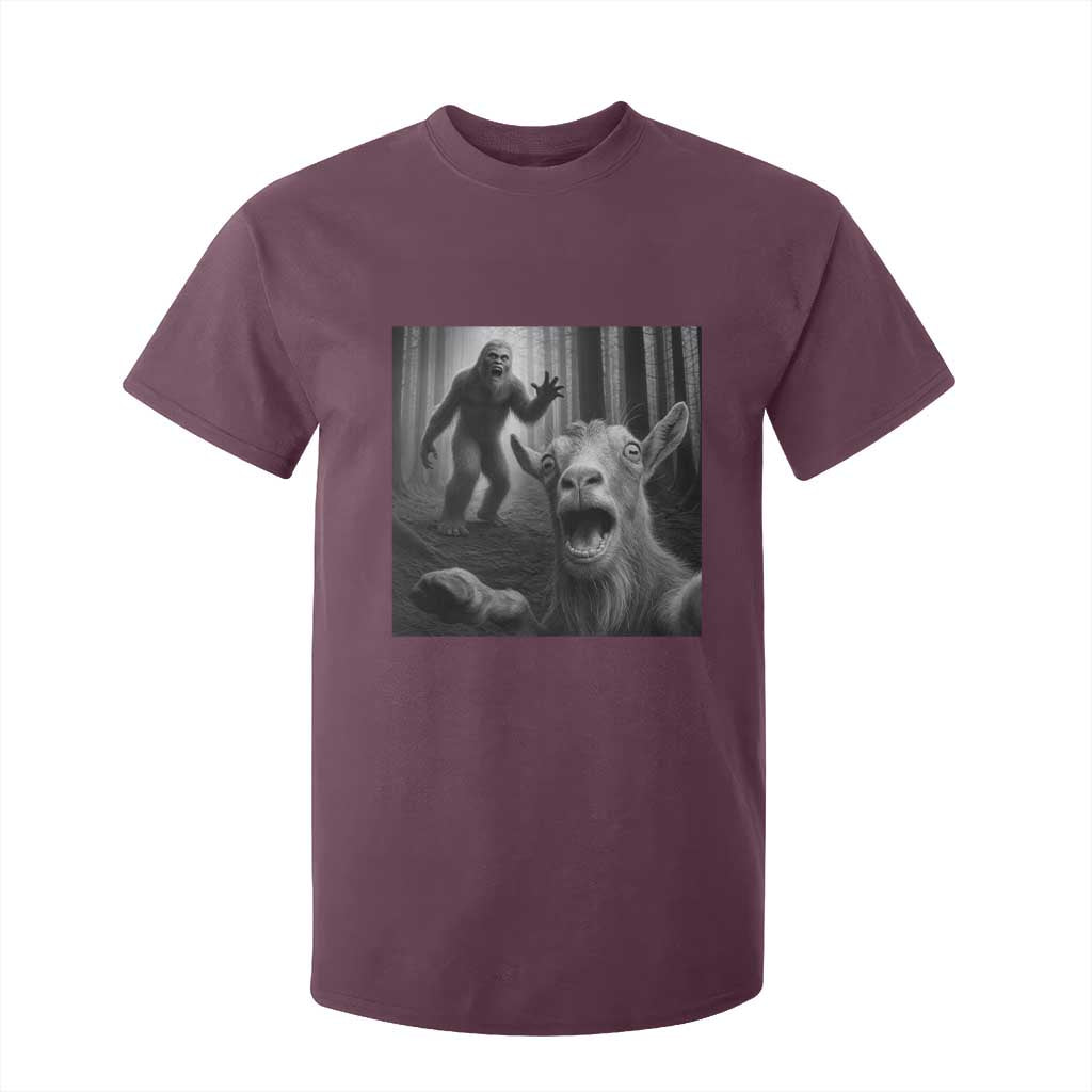 Goat Selfie With Bigfoot T Shirt For Kid Funny Cryptid Gift TS12 Maroon Print Your Wear