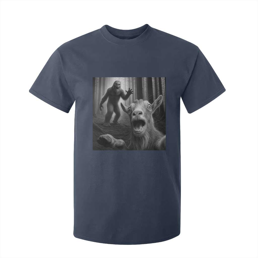 Goat Selfie With Bigfoot T Shirt For Kid Funny Cryptid Gift TS12 Navy Print Your Wear