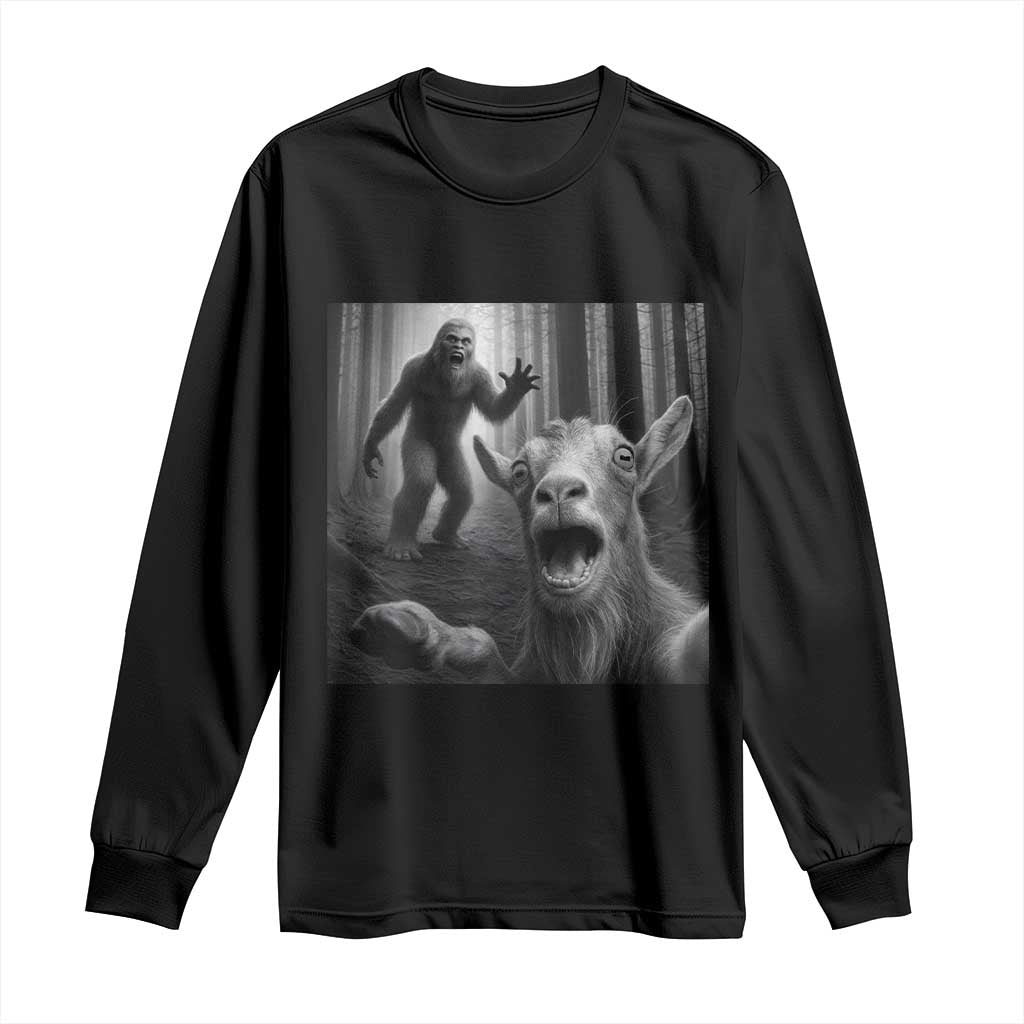 Goat Selfie With Bigfoot Long Sleeve Shirt Funny Cryptid Gift TS12 Black Print Your Wear