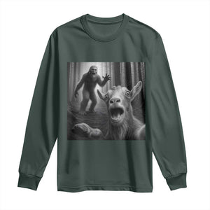 Goat Selfie With Bigfoot Long Sleeve Shirt Funny Cryptid Gift TS12 Dark Forest Green Print Your Wear