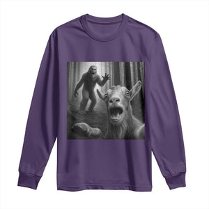 Goat Selfie With Bigfoot Long Sleeve Shirt Funny Cryptid Gift TS12 Purple Print Your Wear