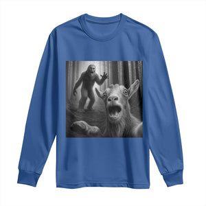 Goat Selfie With Bigfoot Long Sleeve Shirt Funny Cryptid Gift TS12 Royal Blue Print Your Wear
