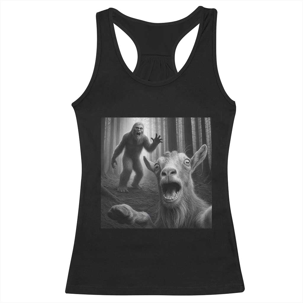 Goat Selfie With Bigfoot Racerback Tank Top Funny Cryptid Gift TS12 Black Print Your Wear