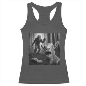 Goat Selfie With Bigfoot Racerback Tank Top Funny Cryptid Gift TS12 Dark Heather Print Your Wear