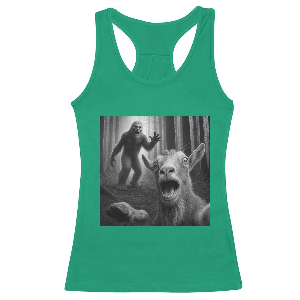 Goat Selfie With Bigfoot Racerback Tank Top Funny Cryptid Gift TS12 Irish Green Print Your Wear