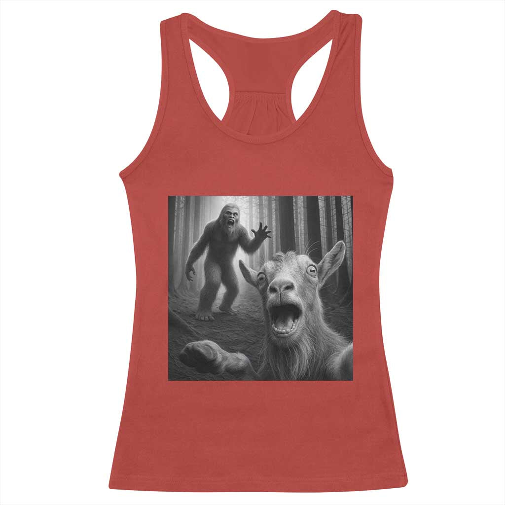Goat Selfie With Bigfoot Racerback Tank Top Funny Cryptid Gift TS12 Red Print Your Wear