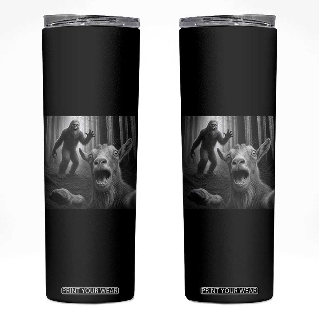 Goat Selfie With Bigfoot Skinny Tumbler Funny Cryptid Gift TS12 Black Print Your Wear