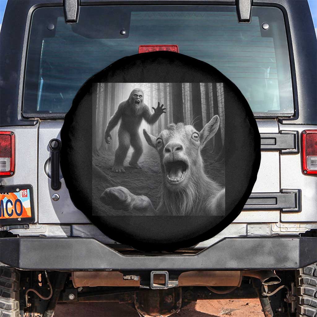 Goat Selfie With Bigfoot Spare Tire Cover Funny Cryptid Gift TS12 No hole Black Print Your Wear