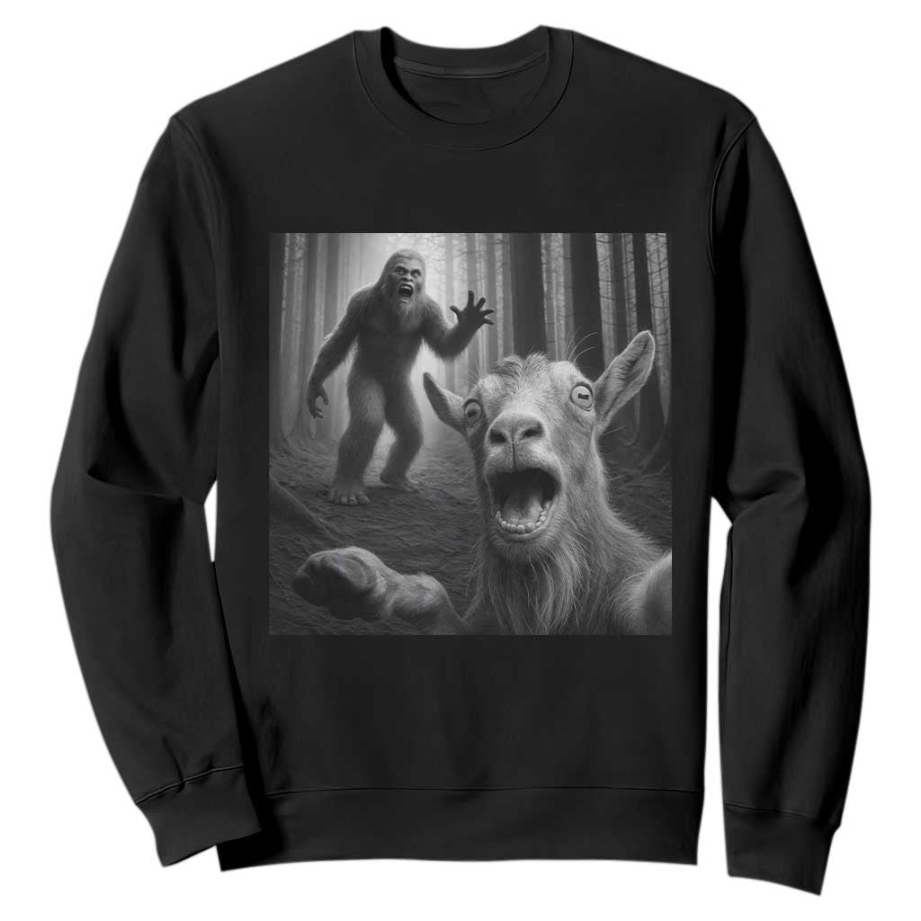 Goat Selfie With Bigfoot Sweatshirt Funny Cryptid Gift TS12 Black Print Your Wear
