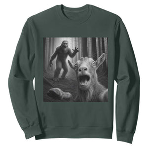 Goat Selfie With Bigfoot Sweatshirt Funny Cryptid Gift TS12 Dark Forest Green Print Your Wear
