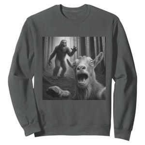 Goat Selfie With Bigfoot Sweatshirt Funny Cryptid Gift TS12 Dark Heather Print Your Wear