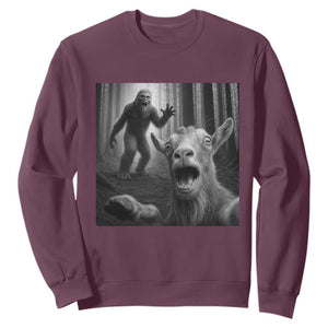 Goat Selfie With Bigfoot Sweatshirt Funny Cryptid Gift TS12 Maroon Print Your Wear