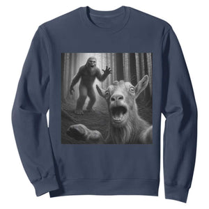 Goat Selfie With Bigfoot Sweatshirt Funny Cryptid Gift TS12 Navy Print Your Wear