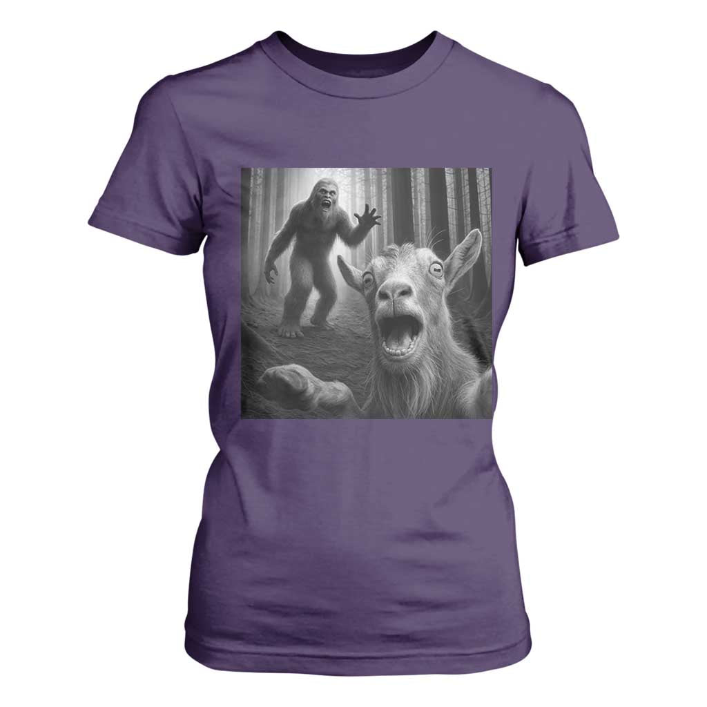 Goat Selfie With Bigfoot T Shirt For Women Funny Cryptid Gift TS12 Purple Print Your Wear