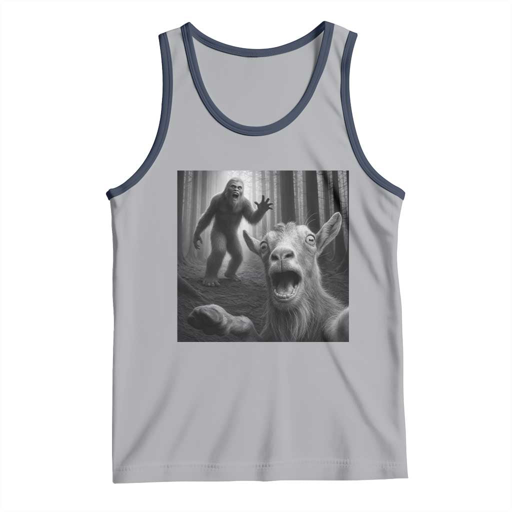Goat Selfie With Bigfoot Tank Top Funny Cryptid Gift TS12 Athletic Heather Navy Print Your Wear