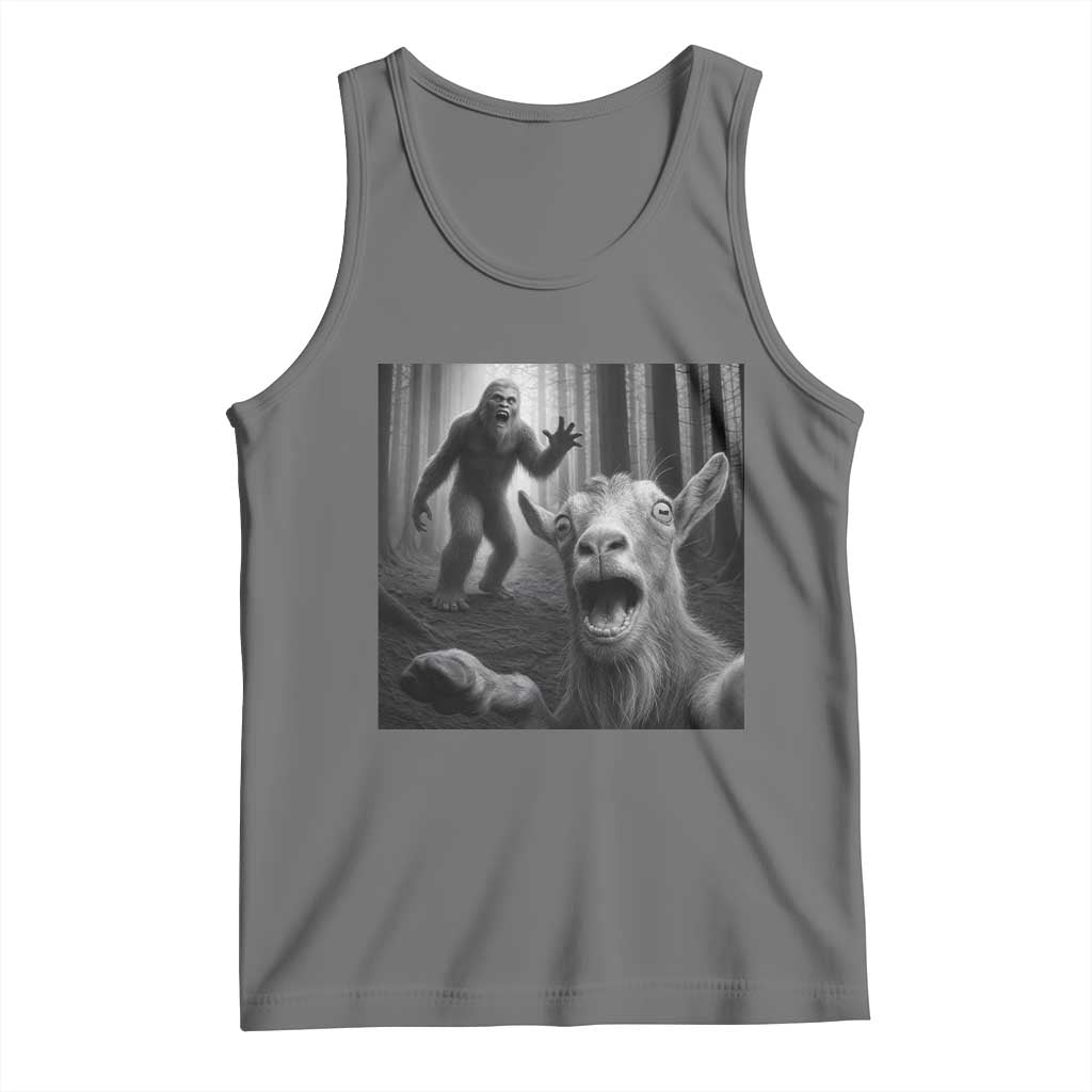 Goat Selfie With Bigfoot Tank Top Funny Cryptid Gift TS12 Black Heather Print Your Wear