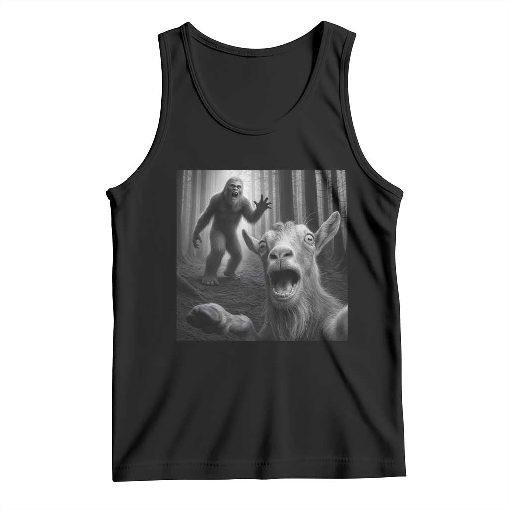Goat Selfie With Bigfoot Tank Top Funny Cryptid Gift TS12 Black Print Your Wear