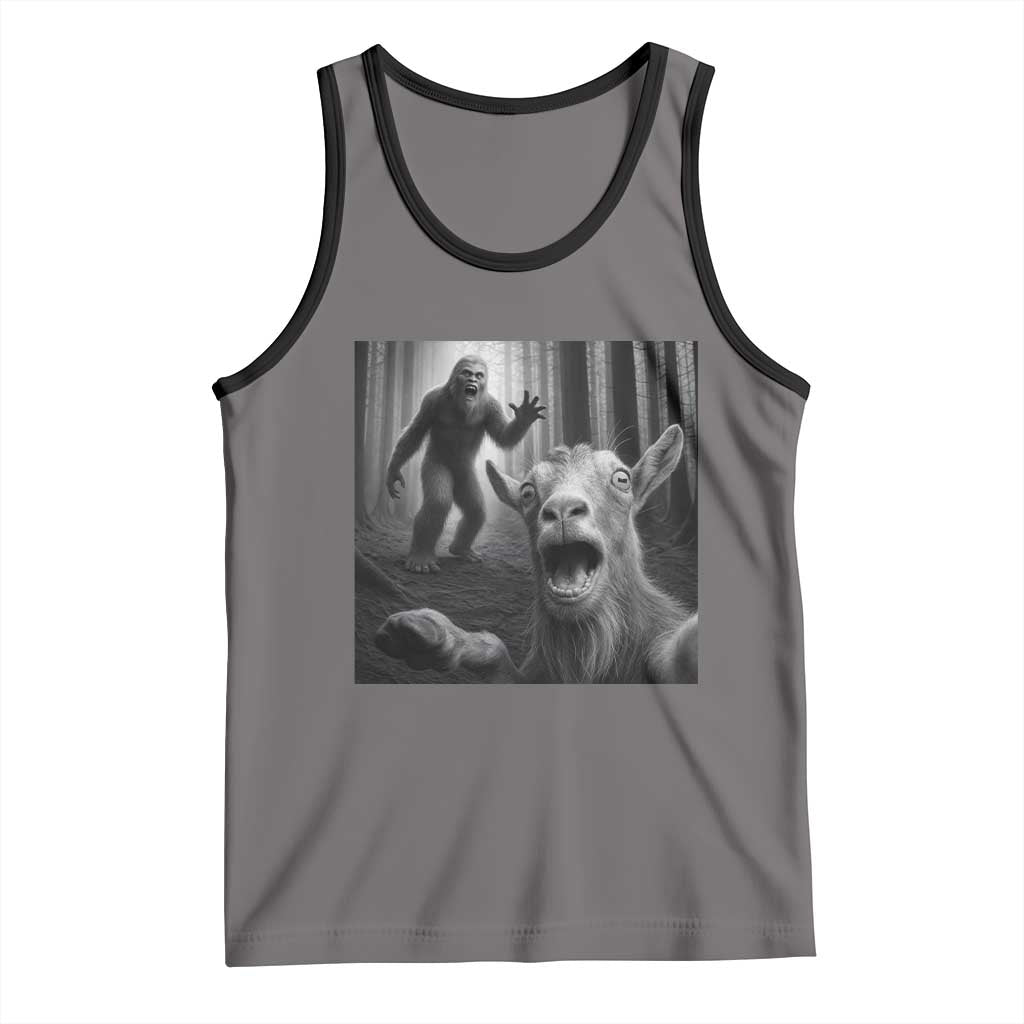 Goat Selfie With Bigfoot Tank Top Funny Cryptid Gift TS12 Deep Heather Black Print Your Wear