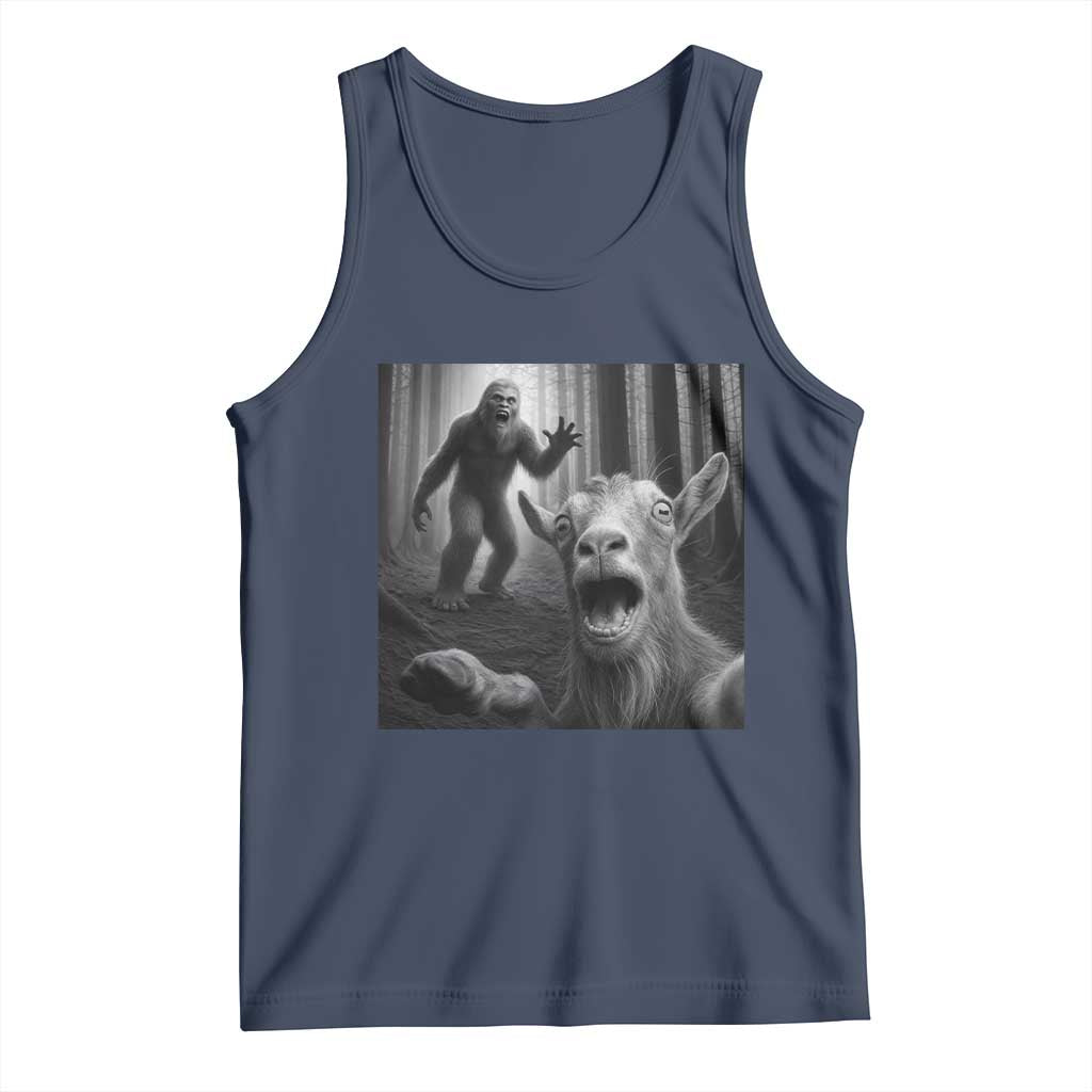 Goat Selfie With Bigfoot Tank Top Funny Cryptid Gift TS12 Navy Print Your Wear