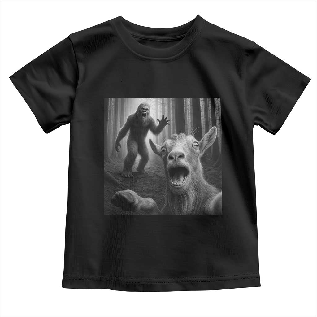 Goat Selfie With Bigfoot Toddler T Shirt Funny Cryptid Gift TS12 Black Print Your Wear