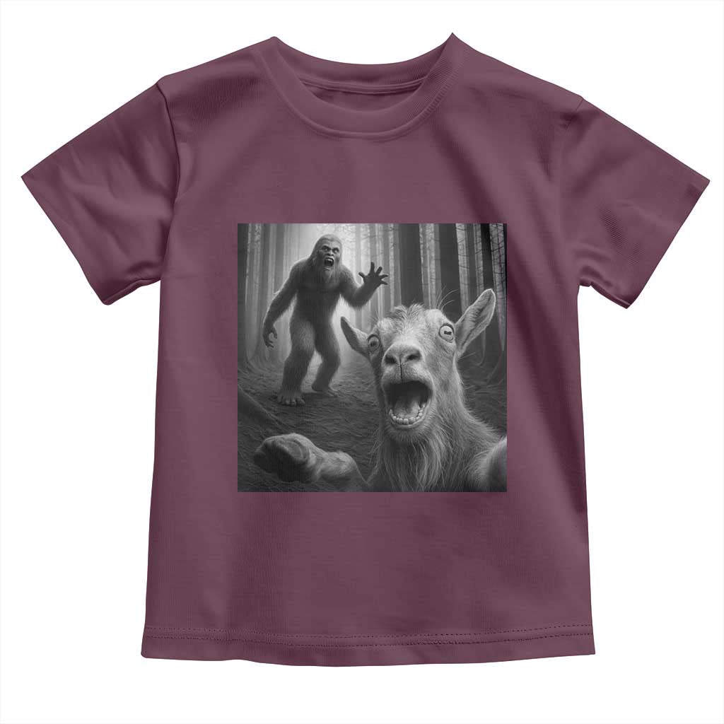 Goat Selfie With Bigfoot Toddler T Shirt Funny Cryptid Gift TS12 Maroon Print Your Wear