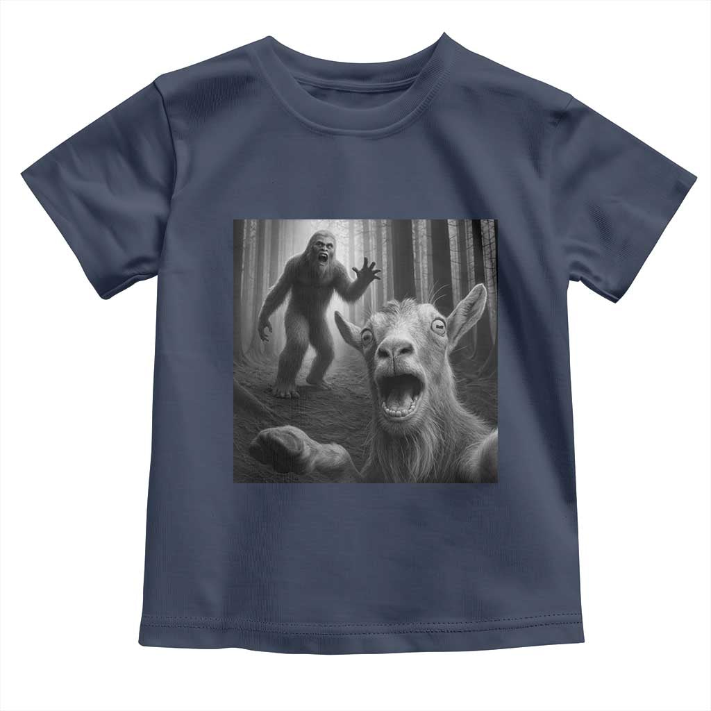 Goat Selfie With Bigfoot Toddler T Shirt Funny Cryptid Gift TS12 Navy Print Your Wear