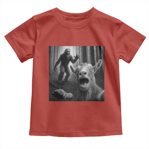 Goat Selfie With Bigfoot Toddler T Shirt Funny Cryptid Gift TS12 Red Print Your Wear