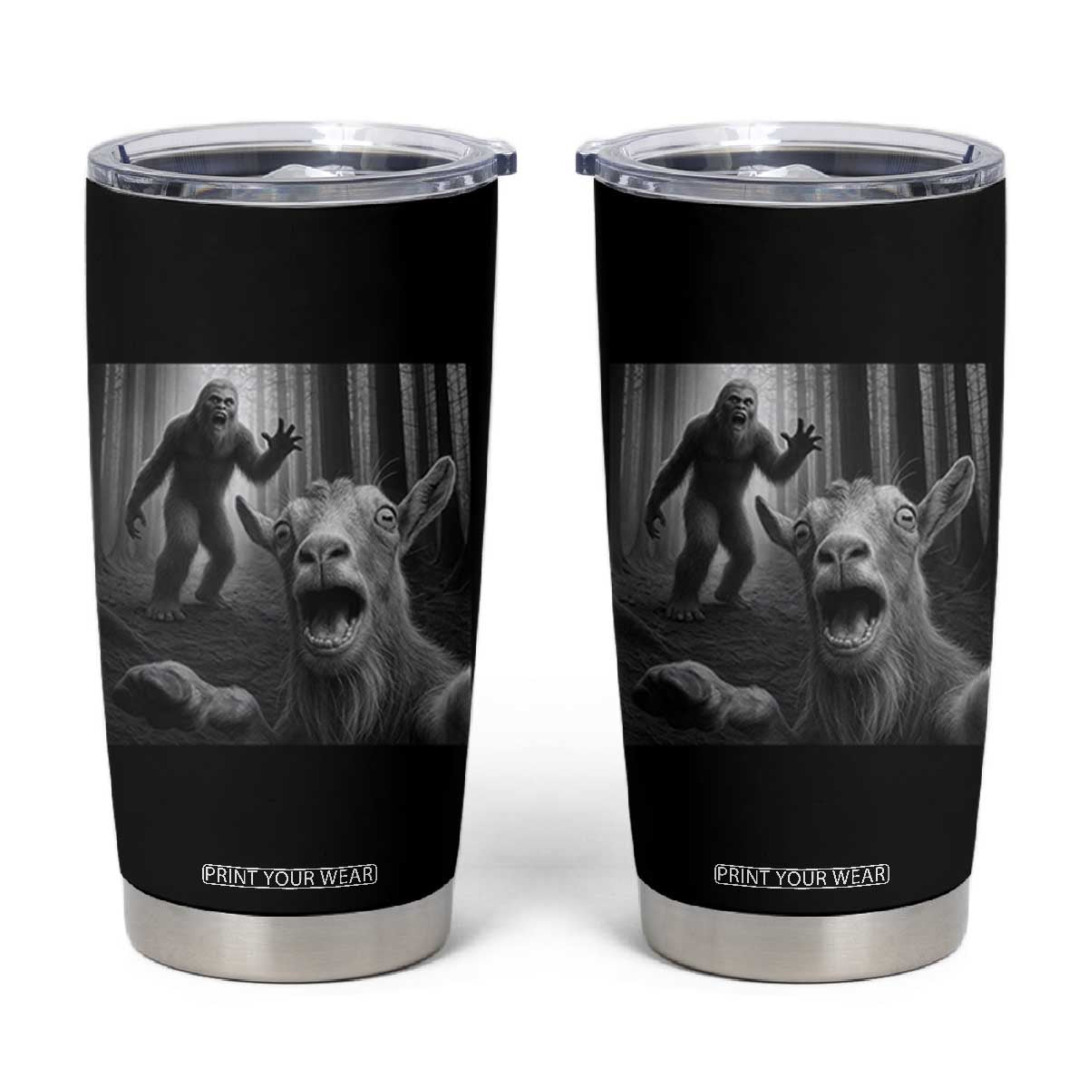 Goat Selfie With Bigfoot Tumbler Cup Funny Cryptid Gift TS12 Black Print Your Wear