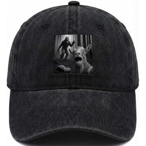 Goat Selfie With Bigfoot Washed Cotton Baseball Cap Funny Cryptid Gift TS12 Print Your Wear