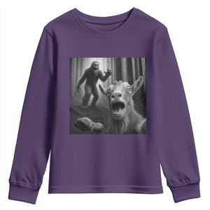 Goat Selfie With Bigfoot Youth Sweatshirt Funny Cryptid Gift TS12 Purple Print Your Wear