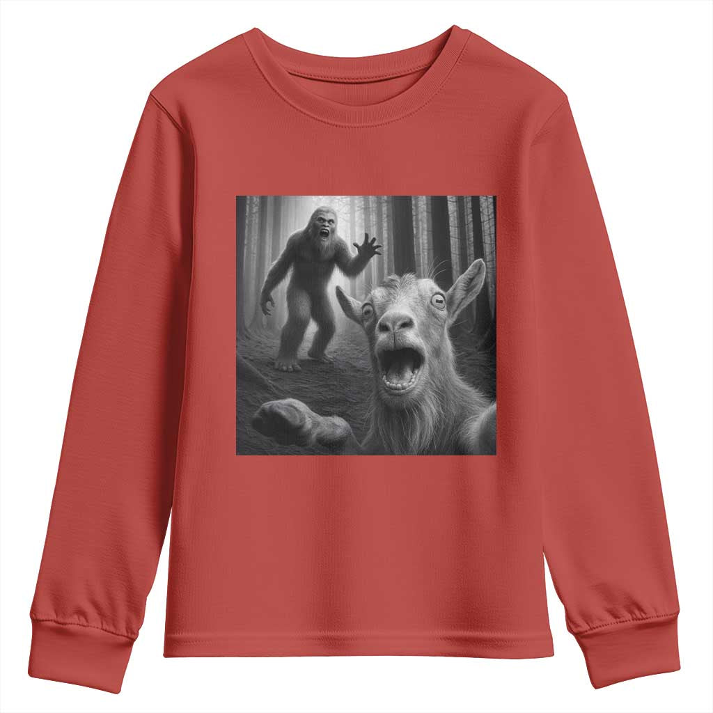 Goat Selfie With Bigfoot Youth Sweatshirt Funny Cryptid Gift TS12 Red Print Your Wear