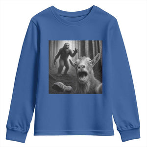 Goat Selfie With Bigfoot Youth Sweatshirt Funny Cryptid Gift TS12 Royal Blue Print Your Wear