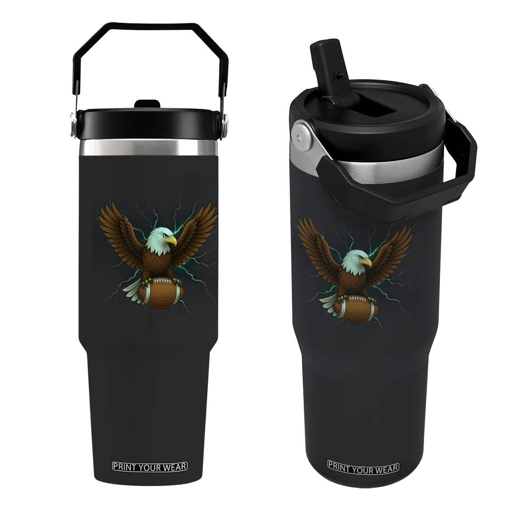 Lightning Eagle Holding Flip Straw Tumbler Football Player Gift TS12 One Size: 30 oz Black Print Your Wear