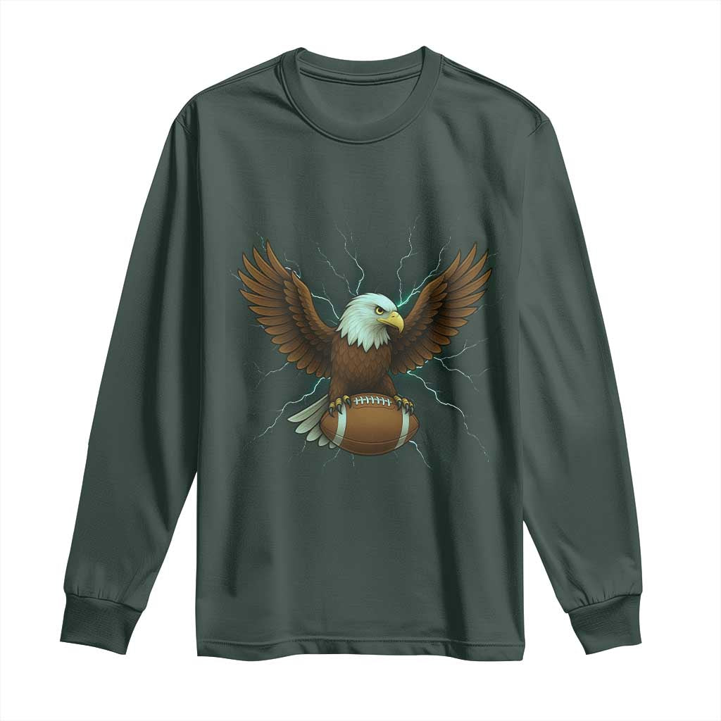 Lightning Eagle Holding Long Sleeve Shirt Football Player Gift TS12 Dark Forest Green Print Your Wear