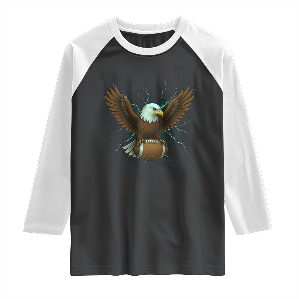 Lightning Eagle Holding Raglan Shirt Football Player Gift TS12 Black White Print Your Wear