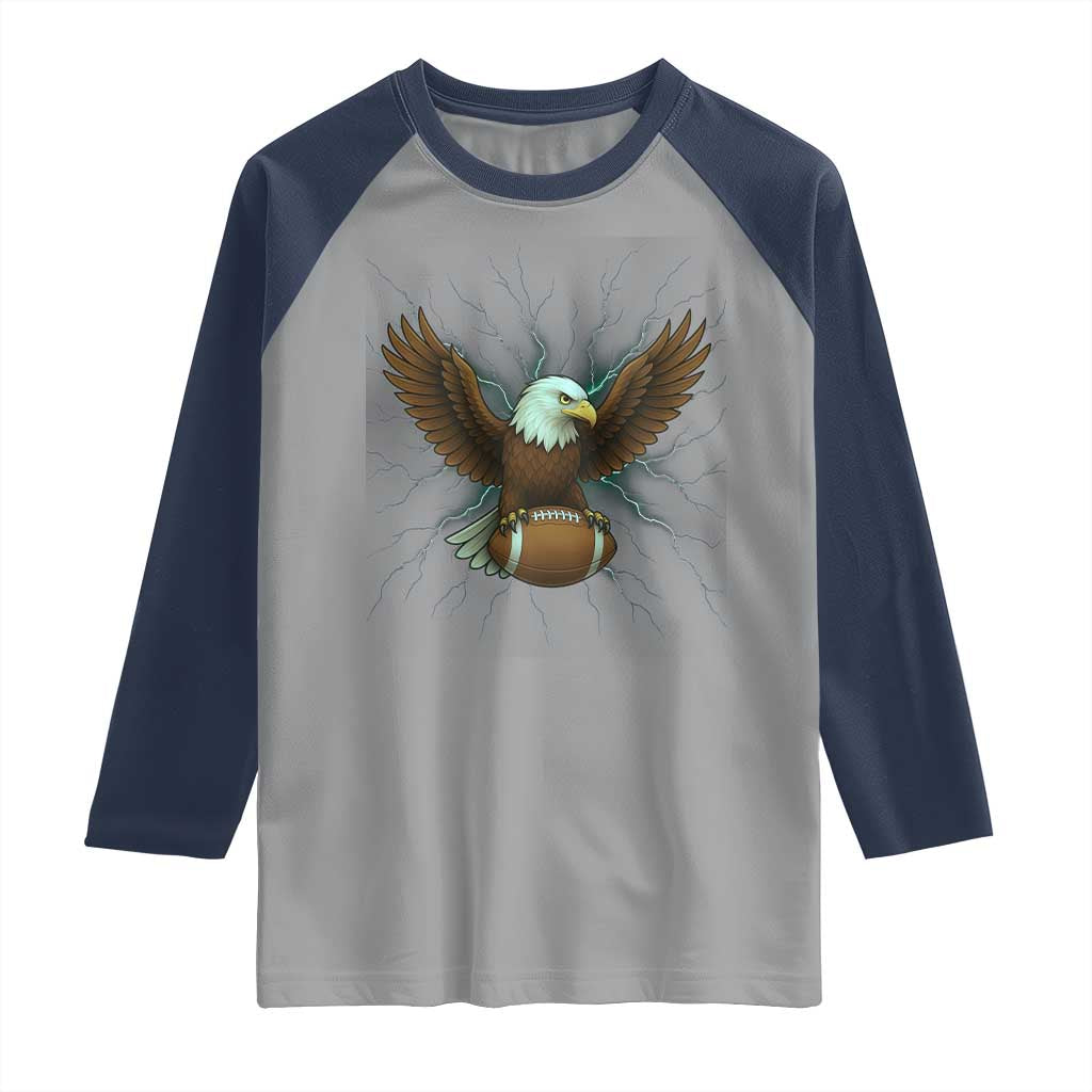 Lightning Eagle Holding Raglan Shirt Football Player Gift TS12 Sport Gray Navy Print Your Wear