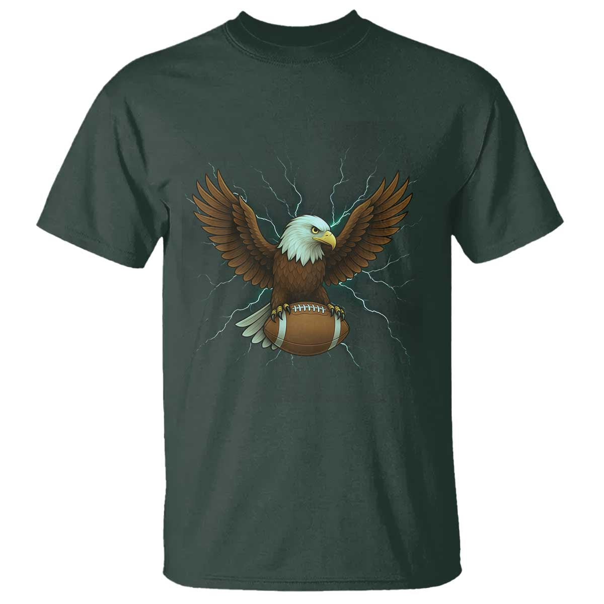 Lightning Eagle Holding T Shirt Football Player Gift TS12 Dark Forest Green Print Your Wear