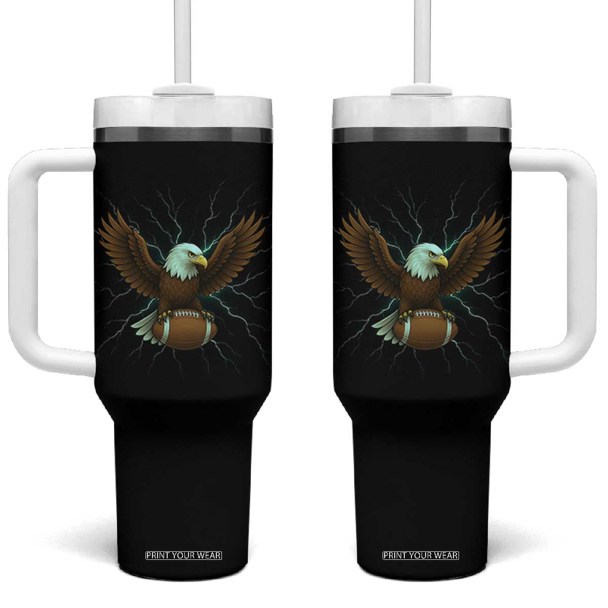 Lightning Eagle Holding Tumbler With Handle Football Player Gift TS12 One Size: 40 oz Black Print Your Wear
