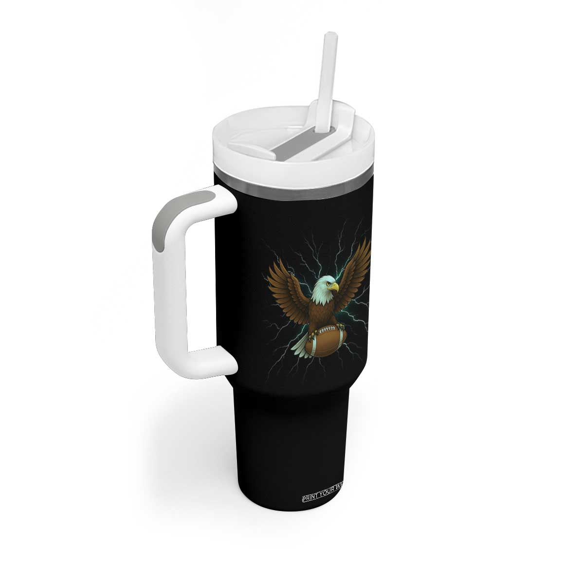 Lightning Eagle Holding Tumbler With Handle Football Player Gift TS12 Print Your Wear