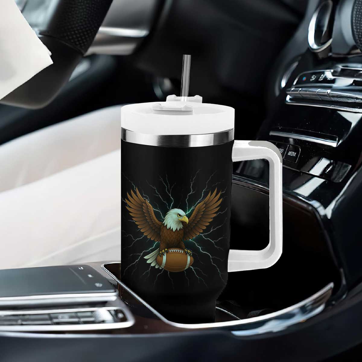 Lightning Eagle Holding Tumbler With Handle Football Player Gift TS12 Print Your Wear