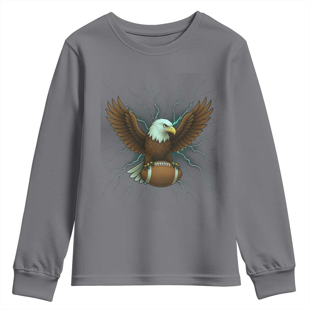 Lightning Eagle Holding Youth Sweatshirt Football Player Gift TS12 Charcoal Print Your Wear